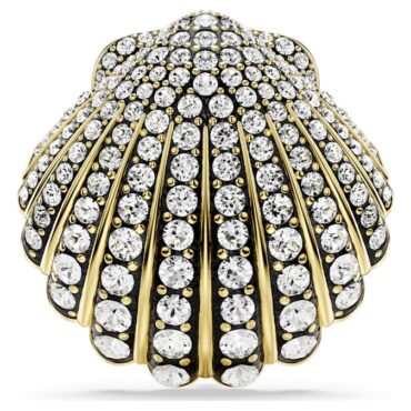 Idyllia brooch Shell, White, Gold-tone plated