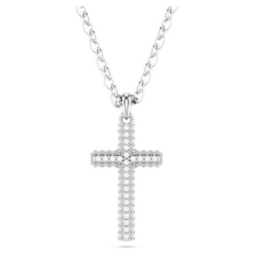 Insigne pendant Pavé, Cross, White, Rhodium plated