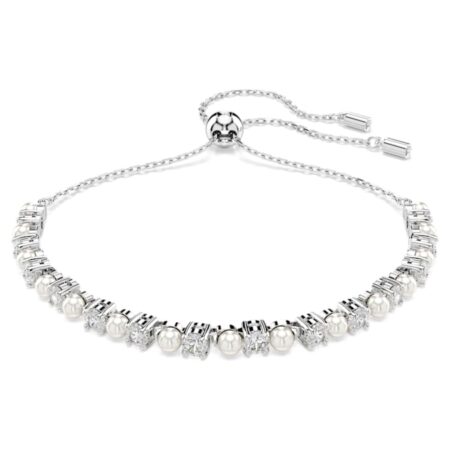Matrix bracelet Crystal pearl, Round cut, White, Rhodium plated