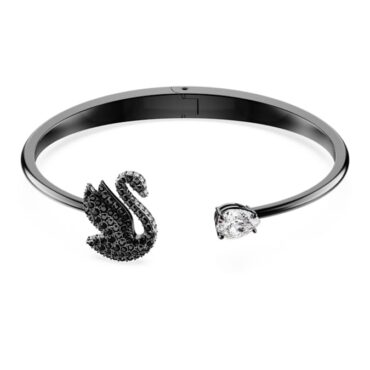 Swarovski Swan bangle Swan, Black, Ruthenium plated