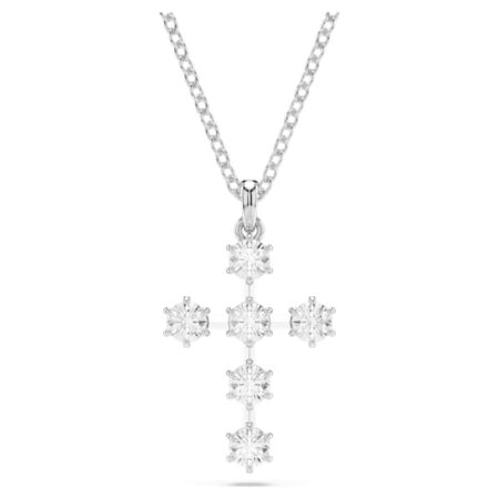 Insigne pendant Round cut, Cross, White, Rhodium plated