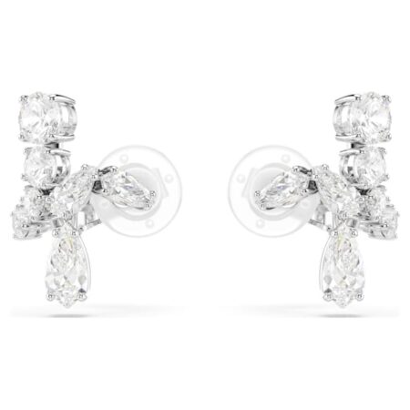 Matrix clip earrings Mixed cuts, White, Rhodium plated