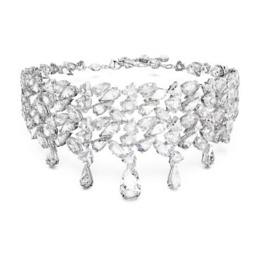 Mesmera choker Mixed cuts, White, Rhodium plated