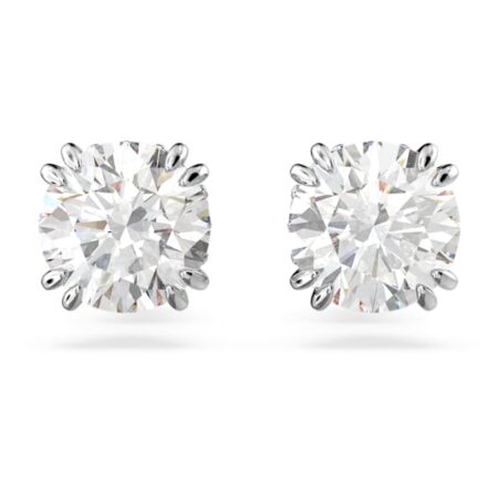 Stilla stud earrings Round cut, White, Rhodium plated