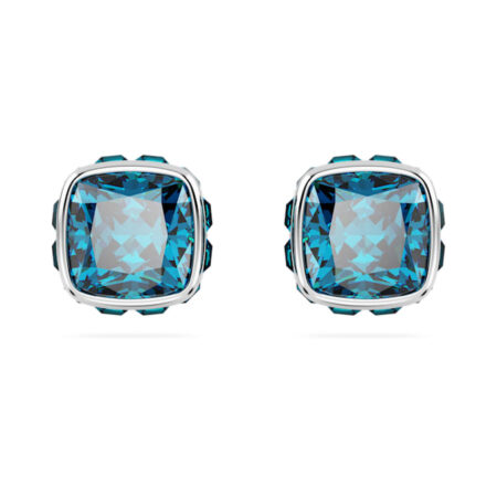 Birthstone stud earrings Square cut, December, Blue, Rhodium plated