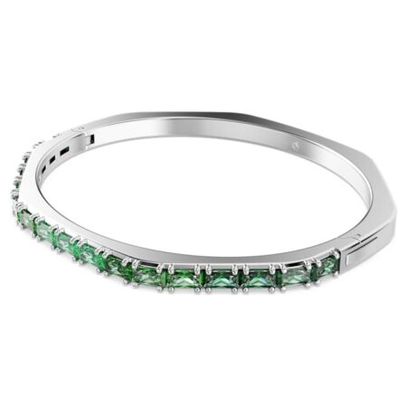 Matrix bangle Baguette cut, Octagon shape, Green, Rhodium plated L