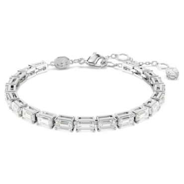 Matrix Tennis bracelet Baguette cut, White, Rhodium plated M