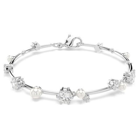 Constella Tennis bracelet Crystal pearl, Round cuts, White, Rhodium plated M