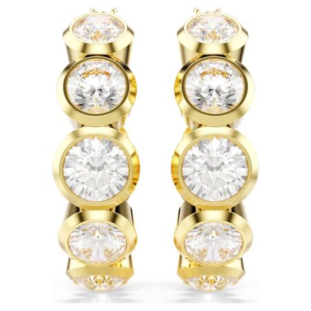 Imber hoop earrings Round cut, White, Gold-tone plated