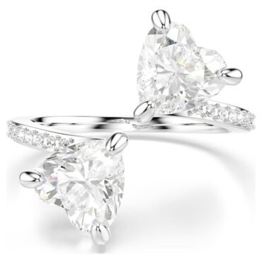 Mesmera Attract open ring Heart cut, Pavé, Heart, White, Silver-tone finish