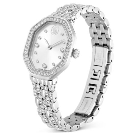 Dextera octagon watch Swiss Made, Metal bracelet, Silver tone, Stainless steel