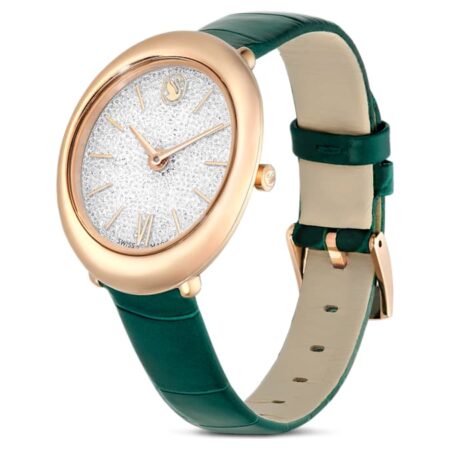 Imber oval watch Swiss Made, Leather strap, Green,