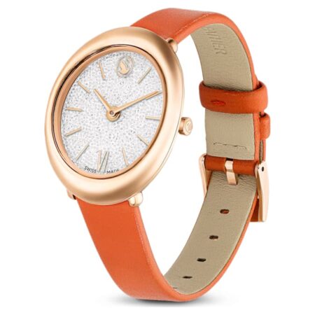 Imber oval watch Swiss Made, Leather strap, Orange,