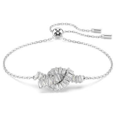 Matrix bracelet Baguette cut, Knot, White, Rhodium platedS M