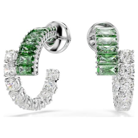 Matrix hoop earrings Mixed cuts, Green, Rhodium plated