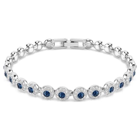 Una Angelic Tennis bracelet Round cut, Blue, Rhodium plated