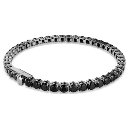 Matrix Tennis bracelet Round cut, Black, Ruthenium plated s