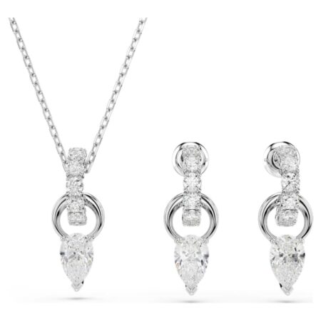 Mesmera set Pear cut, Round cut, White, Rhodium plated