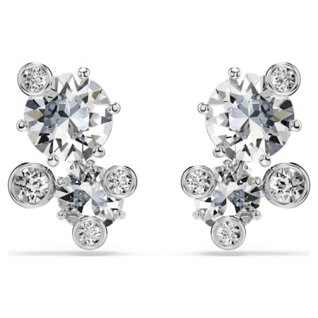 Constella stud earrings Round cut, White, Rhodium D