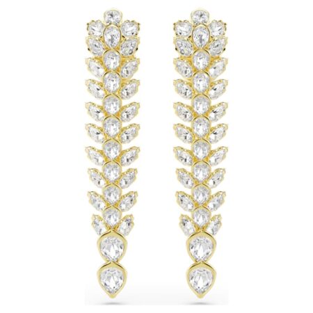 Idyllia drop earrings Mixed cuts, Long, White, Gold-tone plated
