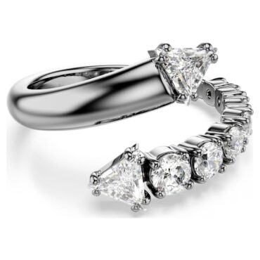 Sublima open ring Mixed cuts, White, Ruthenium plated 58