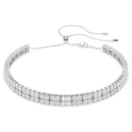 Matrix Tennis choker Round cut, White, Rhodium plated W