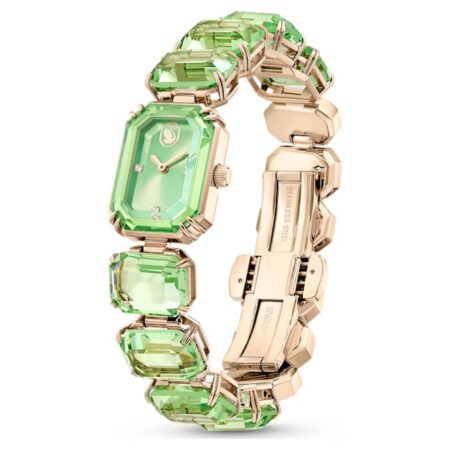 Watch Octagon cut bracelet, Green, Champagne gold-tone finish M