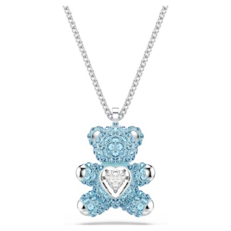 Teddy pendant Bear, Blue, Rhodium plated