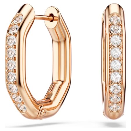 Dextera hoop earrings Octagon shape, Round cut, Small, White, Rose gold-tone plated