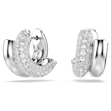 Dextera hoop earrings Round cut, Mini, White, Rhodium plated