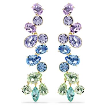 Gema drop earrings Mixed cuts, Chandelier, Long, Multicolored, Gold-tone plated