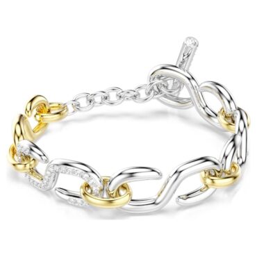 Dextera bracelet Round cut, T-bar, White, Mixed metal finish L