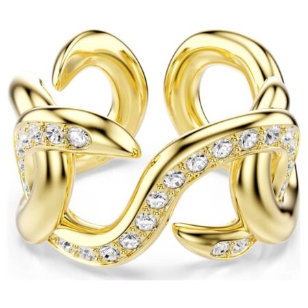 Dextera open ring Round cut, White, Gold-tone plated 58