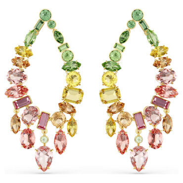 Gema drop earrings Mixed cuts, Chandelier, Multicolored, Gold-tone plated