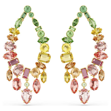 Gema drop earrings Mixed cuts, Chandelier, Multicolored, Gold-tone plated