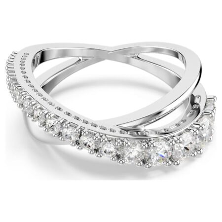 Hyperbola ring Mixed cuts, White, Silver-tone finish 52