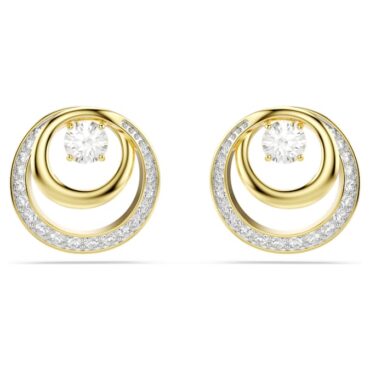 Hyperbola stud earrings Round cut, White, Gold-tone plated