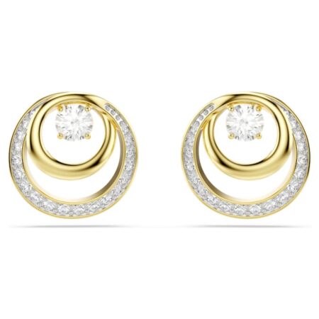 Hyperbola stud earrings Round cut, White, Gold-tone plated