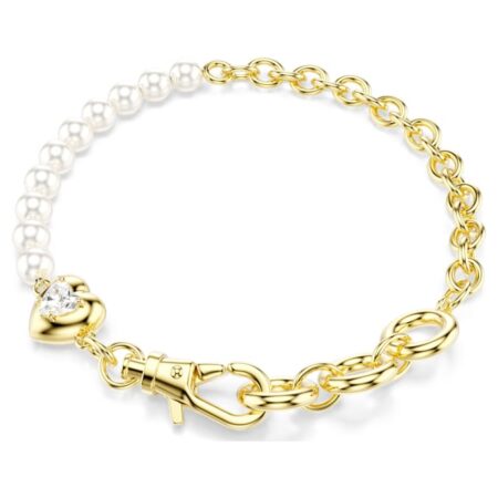 Idyllia bracelet Crystal pearl, White, Gold-tone plated