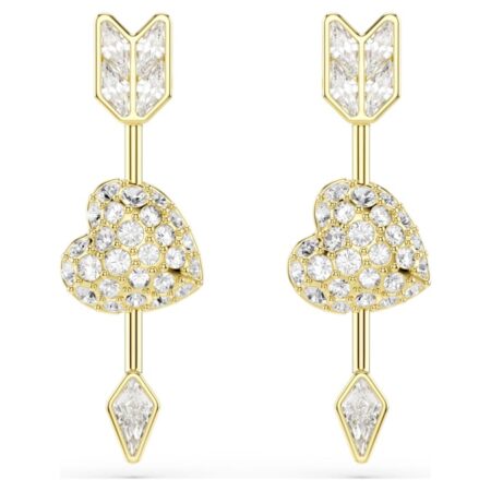 Idyllia drop earrings Mixed cuts, Heart with arrow, White, Gold-tone plated