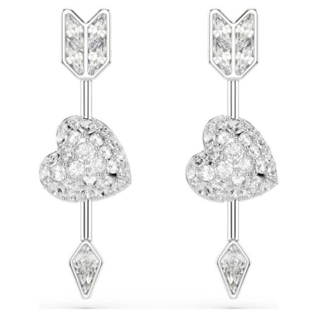 Idyllia drop earrings Mixed cuts, Heart with arrow, White, Rhodium plated