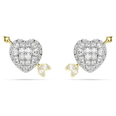 Idyllia stud earrings Mixed cuts, Heart with arrow, White, Mixed metal finish