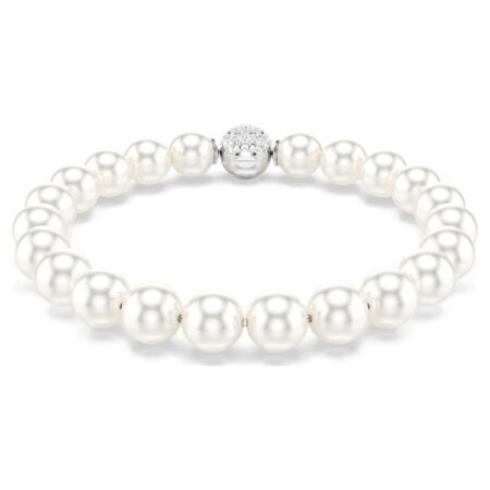 Matrix bracelet Crystal pearl, White, Rhodium plated