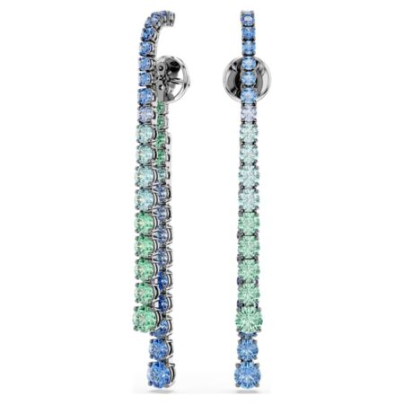 Matrix drop earrings Gradient of round cuts, Multicolored, Ruthenium plated