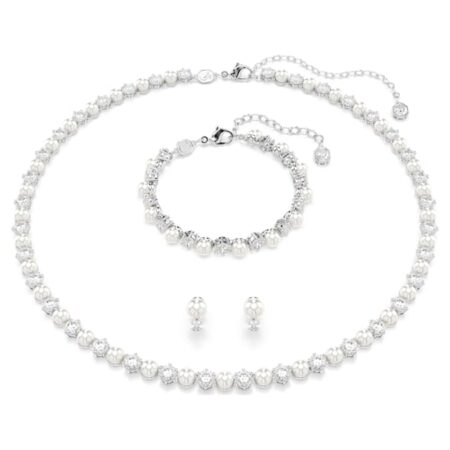 Matrix set Crystal pearl, Round cut, White, Rhodium platedset