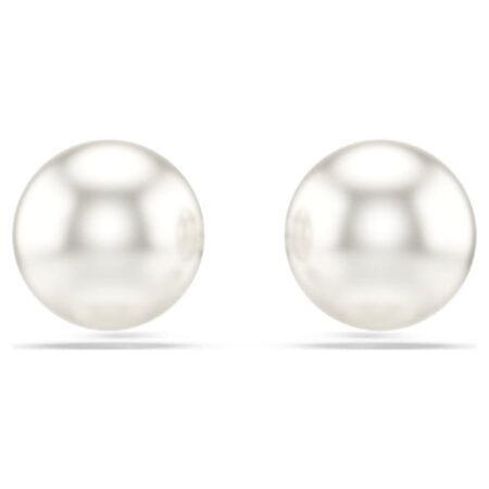 Matrix stud earrings Crystal pearl, White, Rhodium plated