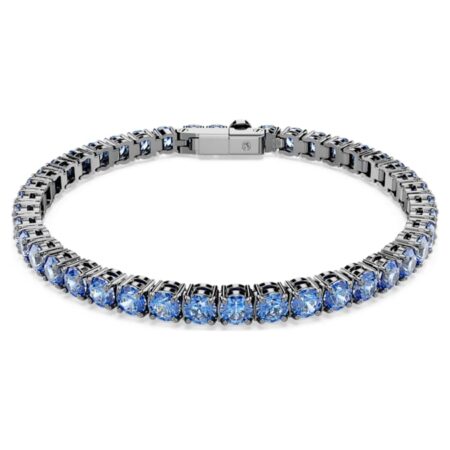 Matrix Tennis bracelet Round cut, Blue, Ruthenium plated L