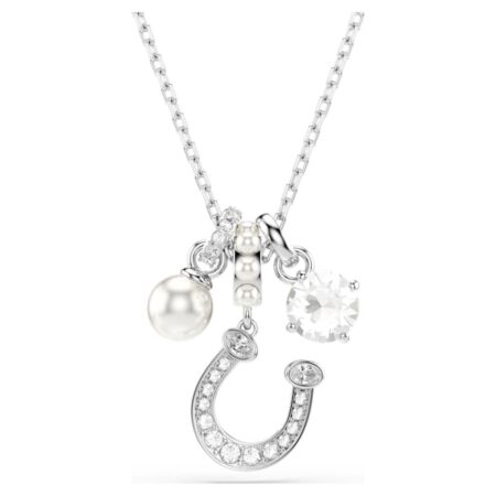 Symbolica pendant Crystal pearl, Round cut, Pavé, Horse shoe, White, Rhodium plated charms