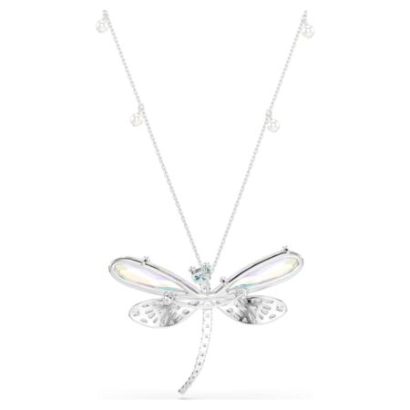 Ariana Grande x Swarovski pendant and brooch Crystal Pearl, Mixed cuts, Dragonfly, White, Rhodium plated