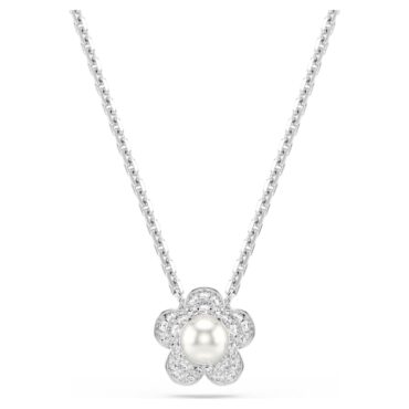 Ariana Grande x Swarovski pendant Crystal Pearl, Round cut, Flower, White, Rhodium plated
